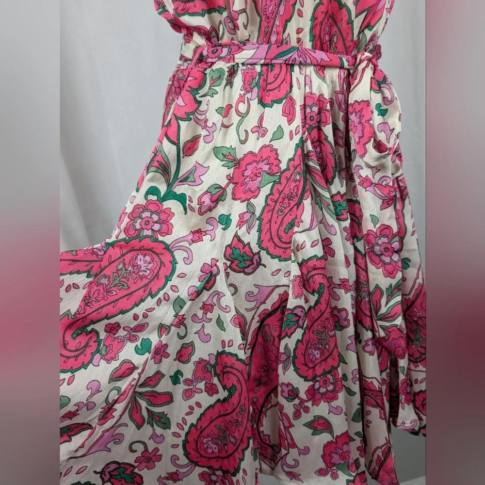 Kori America Floral Paisley Sun Dress Sleeveless Tie Belt Size M - Picture 4 of 8